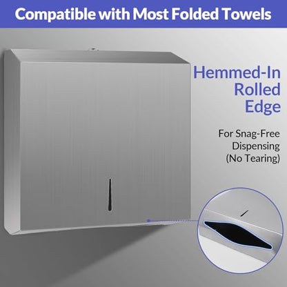 Stardrix Paper Towel Dispenser Wall Mount, Brushed Stainless Steel Commercial Paper Towel Holder with Lock, Large Capacity 250 C Fold/300 Multifold Towels - color: Brushed, size: 250 C Fold/300 Multi-Fold with Lock