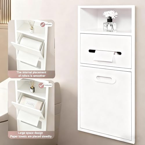 Stainless Steel Recessed Shower Nich with Built-in Trash Can(25.4X11.2IN) - color: White