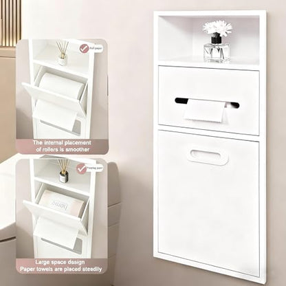 Stainless Steel Recessed Shower Nich with Built-in Trash Can(25.4X11.2IN) - color: White
