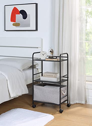 SunnyPoint 3-Tier Rolling Utility Cart – Metal Storage Organizer with Wheels, Mobile Kitchen Cart, Office & Home Organizer, Black, 12" D x 16.92" W x 31.1" H - color: Blk