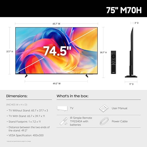 Samsung 75-Inch Class M70H Series, Mini LED, 4K, Smart TV, 2026 Model - size: 75 Inch