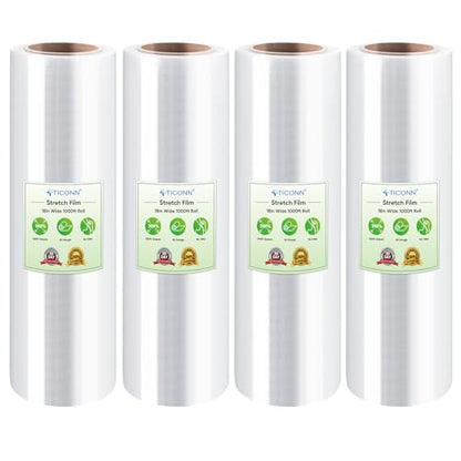 TICONN Stretch Wrap Roll, 18 in x 1000 ft Plastic Wrap for Moving Furniture - style: 18''-4PK Clear (No handle)