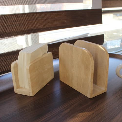 Natural Travertine Napkin Holder for Table, Upright Napkin Dispenser for Kitchen Dining Farmhouse Cocktail Picnic Bar 5.9x3.9x2.8 inches