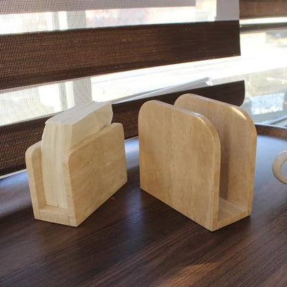 Natural Travertine Napkin Holder for Table, Upright Napkin Dispenser for Kitchen Dining Farmhouse Cocktail Picnic Bar 5.9x3.9x2.8 inches