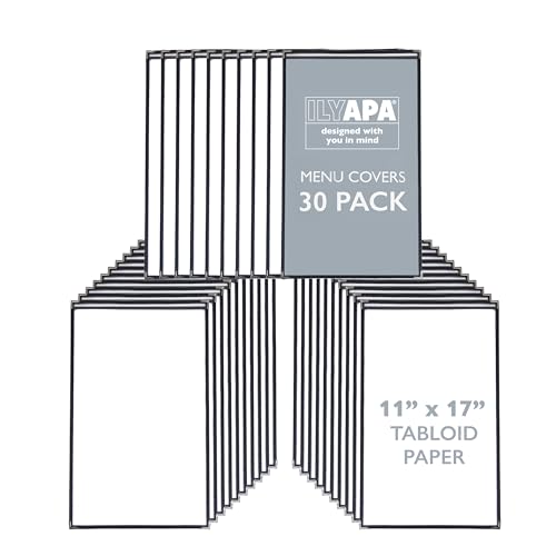 Ilyapa Clear Menu Covers, 11x17 Inch - 30 Pack, 2-View Single Page Design - color: Black, size: 11 x 17