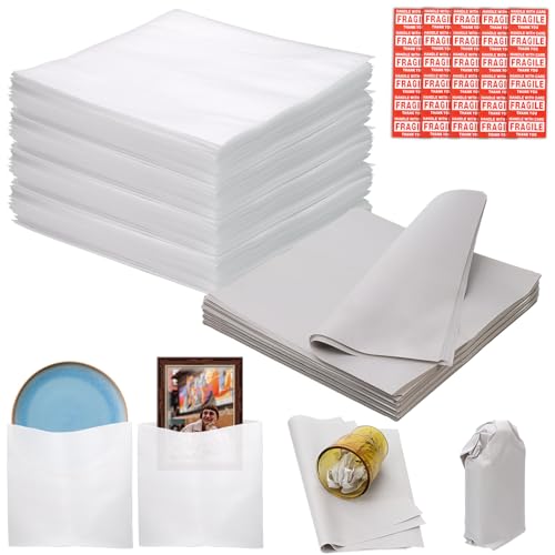 130 Pcs Moving Supplies Set, 50 Pcs 12'' x 12'' Foam Pouches & 50 Sheets 12'' x 12'' Packing Paper & 30 Pcs Fragile Stickers, Packing Foam Pouches and Newsprint Paper for Protecting Dishes Cup China - size: 130 Pcs-12x12 In