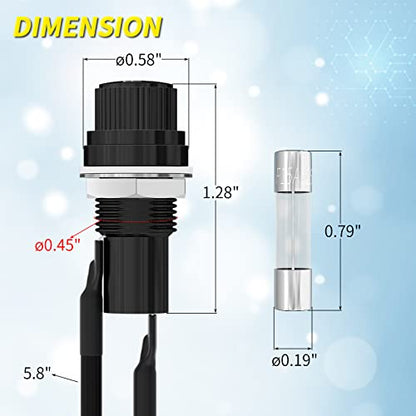 Joinfworld Panel Mount Fuse Holder 5x20mm 12V DC 250V AC Screw Cap Fuse Holders with Pre-Soldered Wires and Fast-Blow Glass Tube Fuses - 5Pack