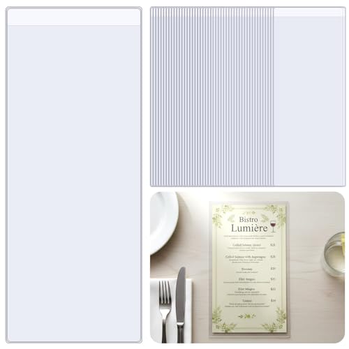 100 Pcs Restaurant Menu Covers Bulk, 4.25" x 11", Clear