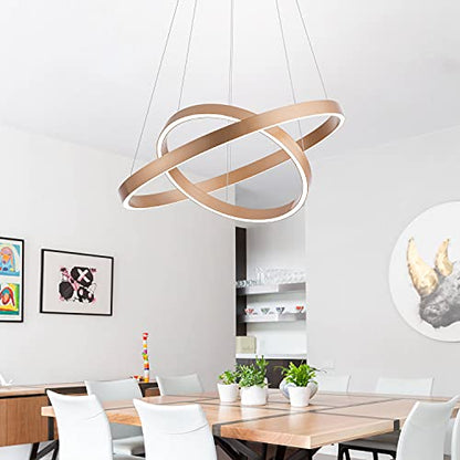 MADEM Modern LED Chandelier 2-Ring Circular Dimmable Pendant Light,Gold - color: Gold, size: 2 Rings
