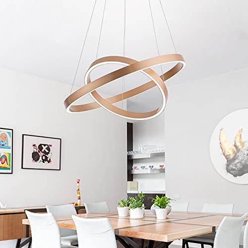 MADEM Modern LED Chandelier 2-Ring Circular Dimmable Pendant Light,Gold - color: Gold, size: 2 Rings