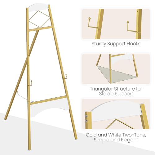 CHOEZON 43" Gold Easel Stand for Sign, Display Easel with 6 Adjustable Height Levels, Metal Art Easel, Poster Stand for Painting, Wedding Welcome Signs Holder, Gold and White TCJ26JW