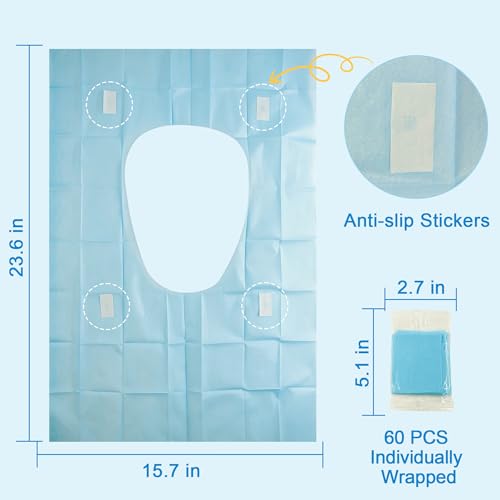 Disposable Toilet Seat Cover (60 Pack) - XL for Adults and Kids, 100% Biodegradable Travel Supplies Essentials for Public Restrooms, Airplane, Camping, Festivals-Non-woven Fabric - color: Non-woven Fabric