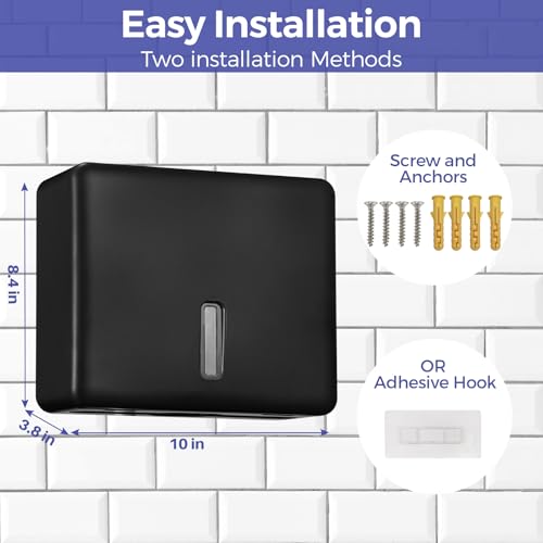 Stardrix Multifold Paper Towel Dispenser Wall Mount (Black) – Large Capacity C-Fold, Trifold, and Folded Commercial Hand Towels Holder for Bathroom & Restroom – Adhesive or Screw Mounted - color: Black