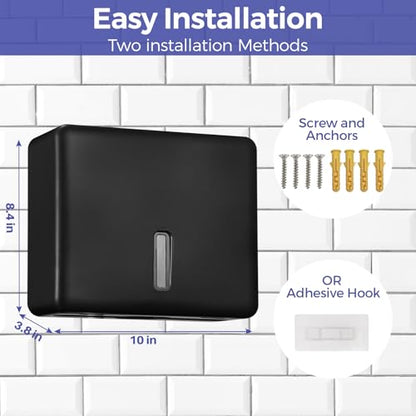 Stardrix Multifold Paper Towel Dispenser Wall Mount (Black) – Large Capacity C-Fold, Trifold, and Folded Commercial Hand Towels Holder for Bathroom & Restroom – Adhesive or Screw Mounted - color: Black