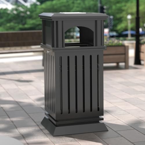 BEAMNOVA Commercial Outdoor Trash Can with Lid, Black, 15.8 * 35.5 in - color: Black, size: 15.8*15.8*35.5 in