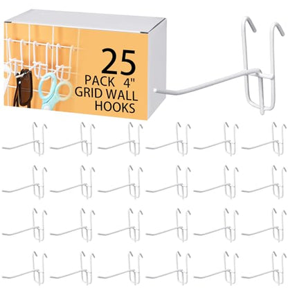 Moxweyeni 25 Pack Grid Wall Hooks, 4 Inch White Gridwall Hanger - color: White, size: 4 Inch
