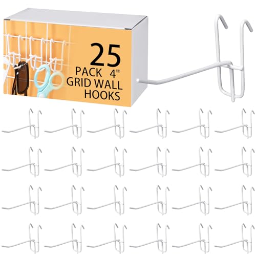 Moxweyeni 25 Pack Grid Wall Hooks, 4 Inch White Gridwall Hanger - color: White, size: 4 Inch
