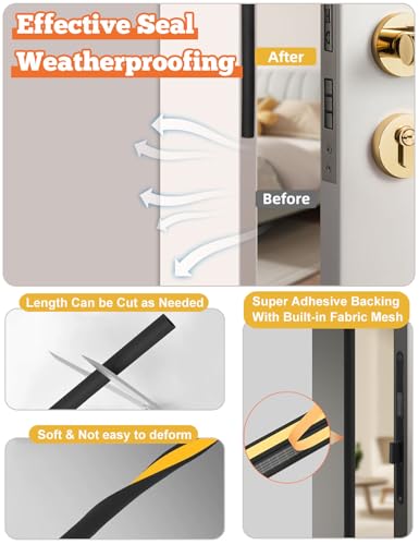 Weather Stripping Door Seal Strip,32.8 FT D Shaped Weatherstripping - color: Black, size: S (3/8"W × 1/4“T)