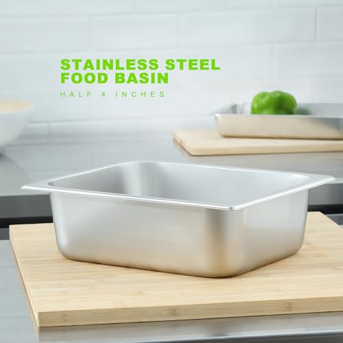 EGGKITPO 1/2 Hotel Pans Half Size 6-Pack 4 Inch Deep Silver Stainless Steel Steam Table Pan Tray for Food, Catering Pan for Cafeterias, Hotel and Restaurant - size: 1/2 4" deep without lid