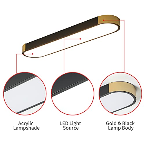 Tioolo Dimmable LED Ceiling Light, 27.5in Linear Ceiling Light with Remote - color: Black+Gold/36W