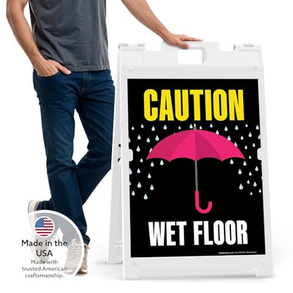 Caution Wet Floor Umbrella Folding Floor Sign, 18x24 Inches, Portable A Frame, Made in USA by My Sign Center - size: 18x24 Plastic