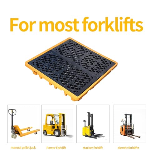 Spill Containment Platform with Drain, 51x51x6in, Anti-Slip Plastic, Leakproof Detachable, 4 Drum Capacity, Yellow for Industrial Use - size: 51x51x6in