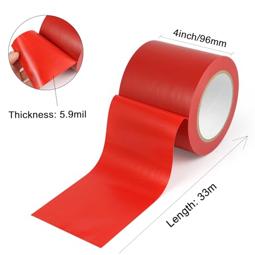 BOMEI PACK Floor Marking Tape 4 Inch x 108FT Red Warning Safety Stripe Tape for Walls, Floors, Pipes, Warterproof Caution Tape Ideal for Marking Hazardous Areas, Equipment - color: Red