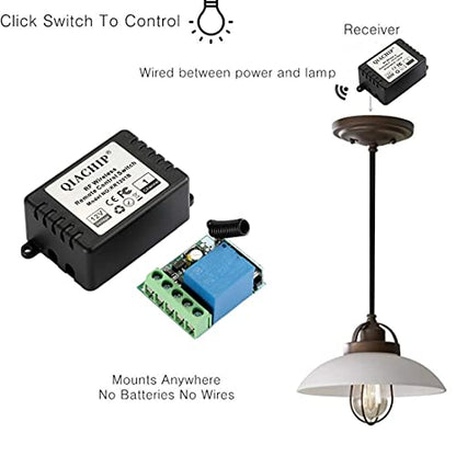 QIACHIP DC 12V 1CH 433Mhz RF Wireless Relay Remote Control Light Momentary Switch Transmitter with Receiver (1 Relay) - color: KR1201B_1