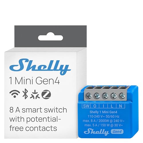 Shelly 1 Mini Gen4 Smart Relay Switch, Wi-Fi, Matter & Zigbee, 1-Channel 8A