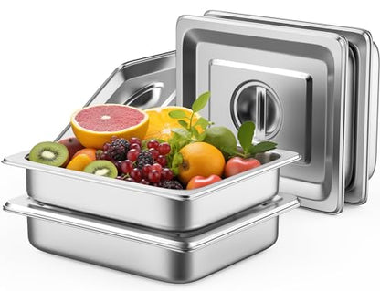 ZeroPone Hotel Pans with Lids, 4 Pack, 1/2 Size, 2.5" Deep - color: 2.5" Deep 4 Pack, size: 1/2 Size