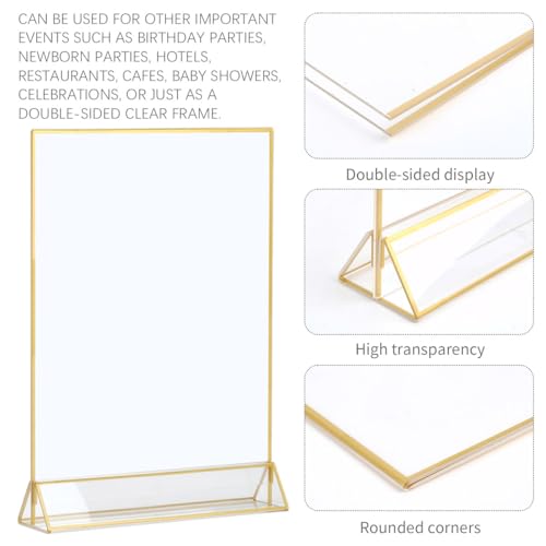 FOCCTS 4 Pack Acrylic Sign Holder 8.5X11 Gold Frames,Double Sided Flyer Holder Vertical Sign Holder Tabletop Menu Display Stand Clear Paper Stand for Flyer Document Poster Ad Photo Picture Table Menu
