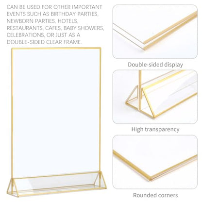 FOCCTS 4 Pack Acrylic Sign Holder 8.5X11 Gold Frames,Double Sided Flyer Holder Vertical Sign Holder Tabletop Menu Display Stand Clear Paper Stand for Flyer Document Poster Ad Photo Picture Table Menu