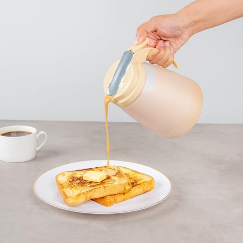 Restaurantware-Chef 101 48 Ounce All Purpose Syrup Dispenser, 1 Honey Dispenser - Beige Top, Stainless Steel Slide Cover, Plastic Pancake Syrup Bottle, Perfect For Diners, Restaurants, Home - color: Beige, size: 48 Ounces, style: 1 Count