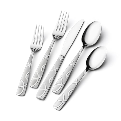 HIKAA 40PCS Stainless Steel Silverware Set, Modern Flatware Set for Kitchen, Mirror Polished Cutlery Set with Forks, Spoons and Knives，Dishwasher Safe - size: Standard 40PCS