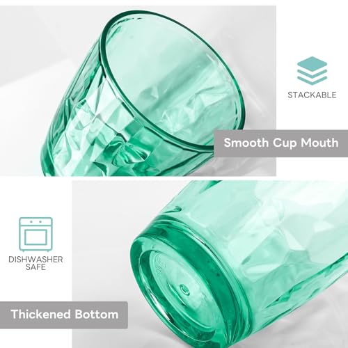 Topsky 10 oz Plastic Water Tumblers | Set of 4 Transparent Unbreakable Drinking Glasses Clear Acrylic Reusable Juice Wine Cups for Home Picnic Party, Dishwasher Safe, Stackable (Light Green) - color: Green 10oz