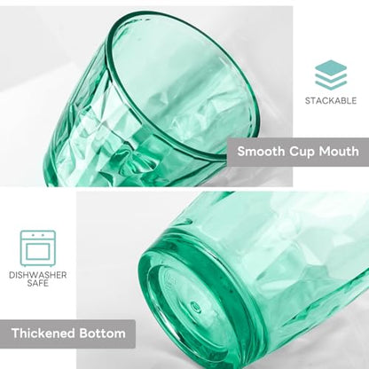 Topsky 10 oz Plastic Water Tumblers | Set of 4 Transparent Unbreakable Drinking Glasses Clear Acrylic Reusable Juice Wine Cups for Home Picnic Party, Dishwasher Safe, Stackable (Light Green) - color: Green 10oz