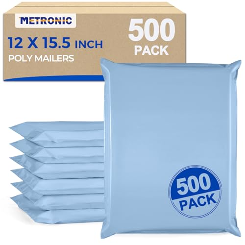 Metronic Poly Mailers 12x15.5 500PC Bulk Shipping Bags for Small Business - color: Light Blue, size: 12x15.5 500PC