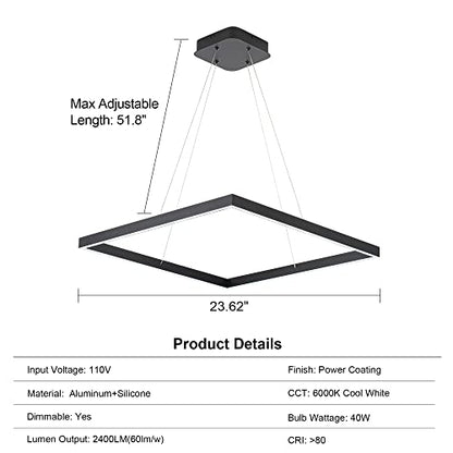 Modern Square Chandelier, Square Ceiling Pendant Light Fixture,Black - size: 1-Light 23.6"