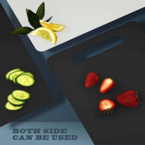 Fotouzy Plastic Utility Cutting Board with Handles, Food Safe PP Material, BPA Free, Dishwasher Safe, Thick Chopping Board, Large Size, Easy Grip Handle, for Kitchen (Black) - color: Black