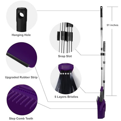 Broom and Dustpan Set for Home, 51" Long Handle Standing Dustpan Purple - color: Purple