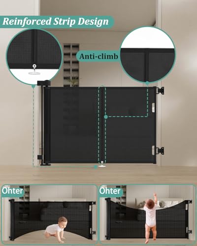 Miumoon 50 inch Reinforced Retractable Baby Gates 34 inch Tall - color: Black, size: 34" Tall x 50" Wide