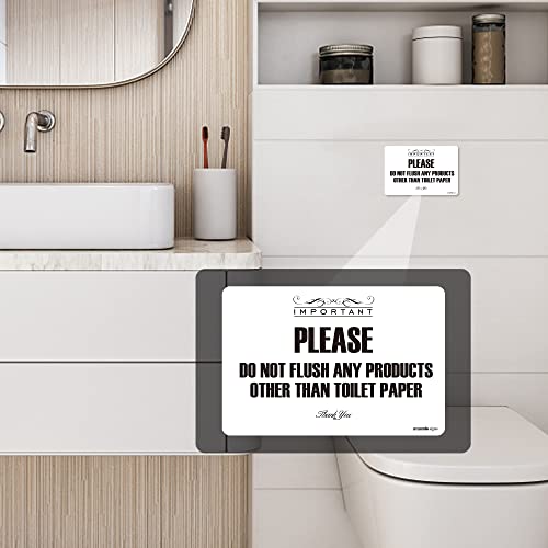 Flush Toilet Paper Only Sign 2 Pack 4" x 6" Acrylic Premium Finish Please Do Not Flush Signs,Durable, Include Adhesive Backing White