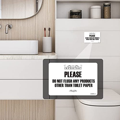 Flush Toilet Paper Only Sign 2 Pack 4" x 6" Acrylic Premium Finish Please Do Not Flush Signs,Durable, Include Adhesive Backing White
