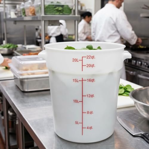 TrueCraftware- 22 Quart White Round Food Storage Container Polypropylene- Commercial Reusable Food Container Canister with Measurement Markings for Meal Prep Pantry Kitchen - size: 22 Quart