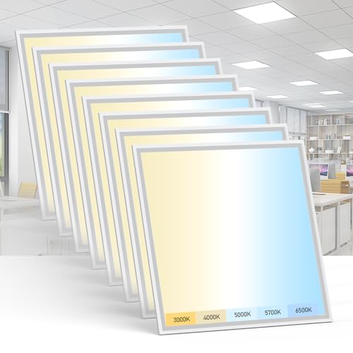 AIKVSXER 8 Pack 2x2 LED Flat Panel Light - Selectable 5 CCT 3000K-6500K & 5 Wattage 30-50W 5500Lm 0-10V Dimmable 2x2 led Drop Ceiling Lights 120-277V for Commercial and Home - size: 2x2-8p
