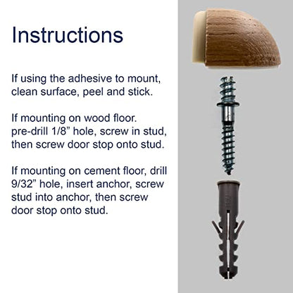 WORKPRO W133318 Wooden Adhesive or Screw Mounted Soft Bumper Dome Door Stopper, Oak Finish (2 Pack)