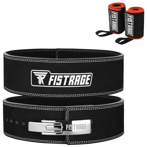 FISTRAGE Lever Buckle Weight Lifting Leather Black Belt Gym Back Support for Men & Women Training Fitness Exercise for Tough Workouts | Power Lifters | Supports Lumber Lower Back - color: Black-White, size: Medium