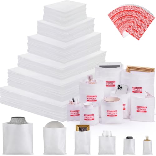 Marspark 550 Pcs Dish Packing Supplies for Moving 300 Cushion Foam Pouches 6 Sizes (4x6", 6x7.8", 7.8x7.8", 7.8x12", 12x12", 12x16") with 250 Fragile Stickers Plate Fragile Shipping Packing Sleeves