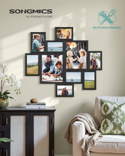 SONGMICS 10 Tool-Free Assembly Collage Photo Frames for Wall - color: Ink Black, size: 8*10 2 pack+ 5*7 4 pack + 4*6 4 pack