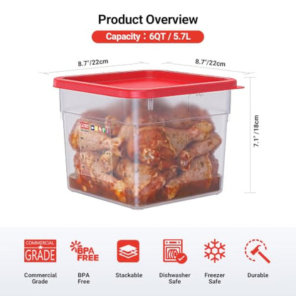 2 Pack 6 QT Commercial Food Storage Containers with Lids, BPA-Free Translucent Square Containers for Rice, Flour, Pasta, Pet Food and Bulk Ingredient Storage with FIFO Label Area - size: 2 X 6.0(QT)